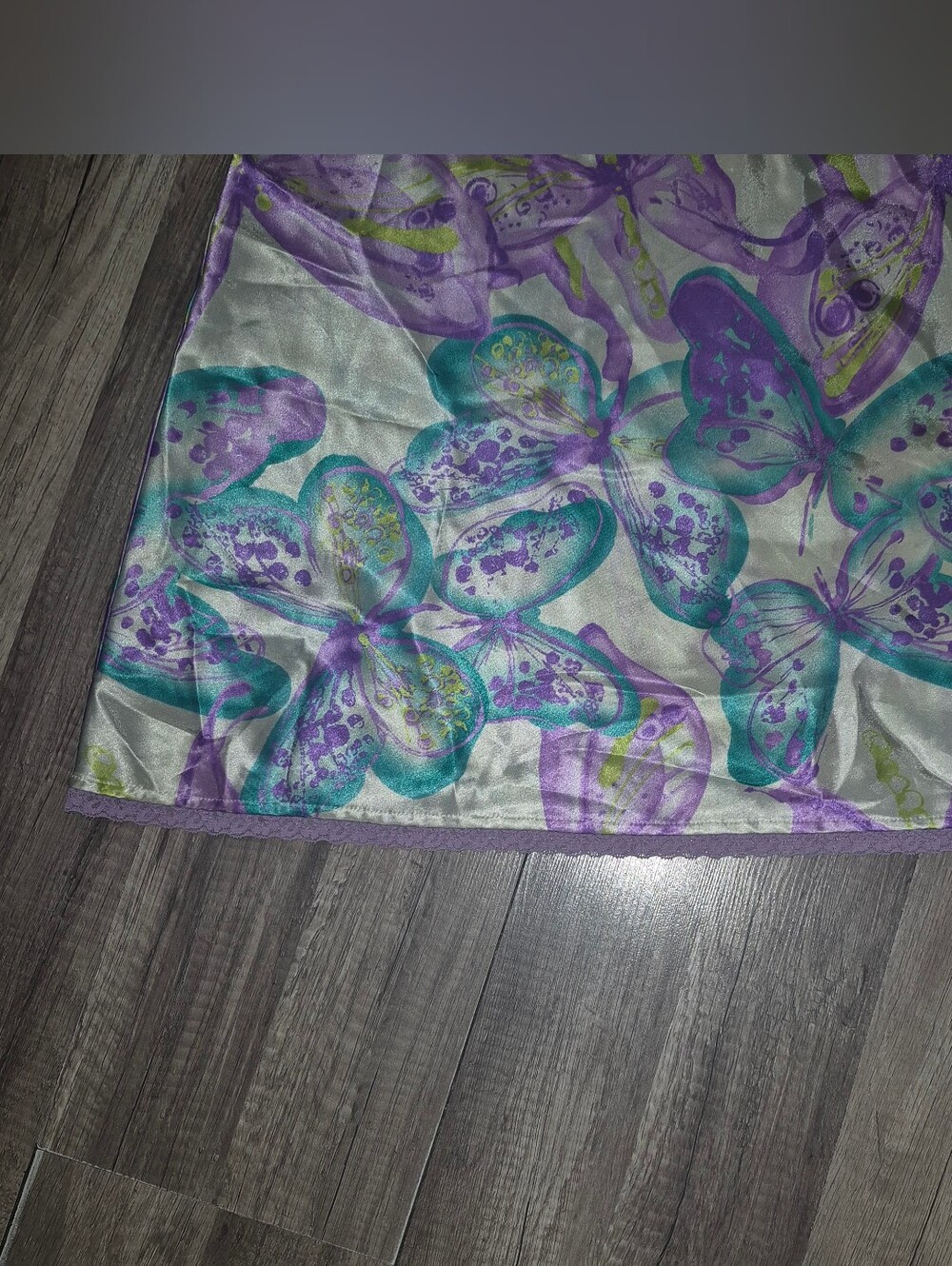 Valerie Stevens Lavender & Teal Butterfly Vintage Satin Chemise - Picture 4 of 5